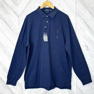 Polo Ralph Lauren Pony Custom Slim Fit Blue Mens Long Sleeve Polo Shirt XXL NWT